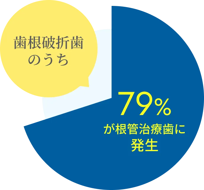 歯根破折歯の約79％が根管治療歯に発生することを示す図